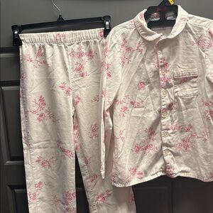 Petite plume Girl's English Rose 2-Piece Pajama Set in Pink & white Floral print